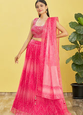 Embroidered Organza Lehenga in Pink